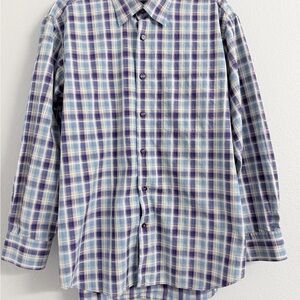 Robert Talbott Men’s Plaid Button Down Shirt Size L Blue Purple Check Cotton